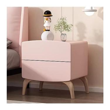 Imagem de Mesa de cabeceira simples de madeira organizador de creme de cor pura para quarto, armazenamento doméstico, mesa de cabeceira, gavetas duplas de grande capacidade, quarto (rosa, pequeno)