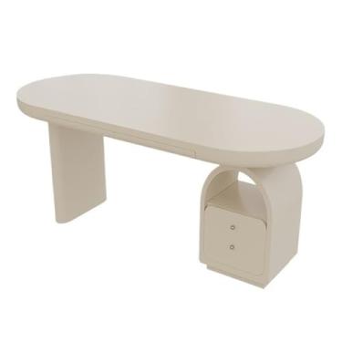 Imagem de Mesa de escritório branca simples e moderna para maquiagem com 2 gavetas e 1 armário de armazenamento, para escrita, escritório, quarto, (M)