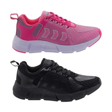 Imagem de Kit 2 Tênis Feminino Esportivo Max Leve e Confortável para Caminhada e Academia (Rosa + Preto, BR, Adulto, Numérico, 38)