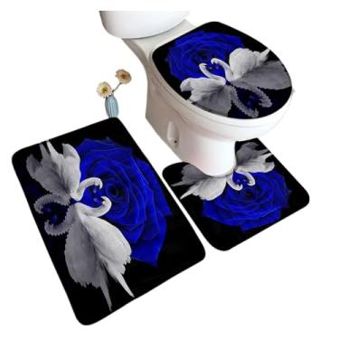 Imagem de Conjunto de tapete de banho rosa vermelha flor preta para casa tapete decoração de banheiro tapetes de banheiro capa de banheiro (50 x 80 cm, estilo b)