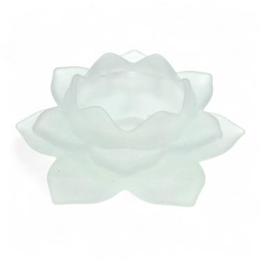 Imagem de Porta Velas Flor de Lótus Vidro Branco Fosco Delicado 12 cm