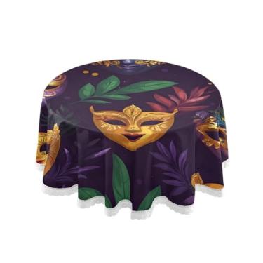 Imagem de Qilmy Toalha de mesa redonda de palmeira de treliça verde, 152 cm, resistente à água, à prova de derramamento, capa de mesa grande para jantar de reunião de família em ambientes internos e externos