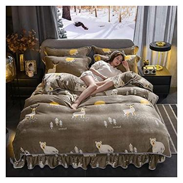 Imagem de Jogo de cama casal de inverno, conjunto de capa de edredom de casal, lençol de cima, macio, quente, flanela, tamanho casal, sem rugas e resistente a manchas (A King)