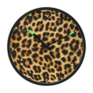 Imagem de STAYTOP Lindo relógio de parede LED marrom com estampa de leopardo para quarto com brilho noturno, relógios de parede silenciosos de 30 cm para decoração de sala de estar, controle de som, relógio de
