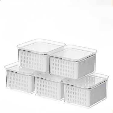 Imagem de Kit 5 Organizador de Geladeira 2 Litros Cesto ou 1 Litro Com Tampa Multiuso Para Alimento Frutas e Legumes(5 Unidades,2L)