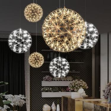 Imagem de Lustre industrial moderno com luminária pendente LED e cúpula estrelada, ajustável, ideal para ilha de cozinha, sala de estar, sala de jantar e iluminação de teto (branco, 30 cm - LED - 12).