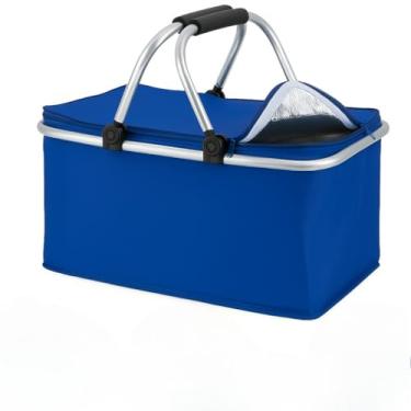 Imagem de Cesta de Piquenique Bolsa Térmica Picnic Grande Dobrável Cooler Praia Camping Pesca Lanche(Azul)