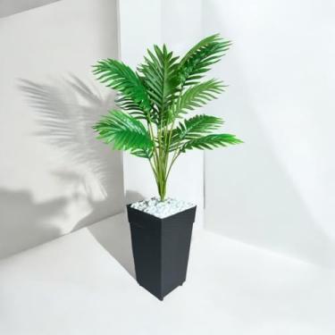Imagem de Planta Artificial Palmeira com Vaso Rattan - Enfeite Versátil para Decoração de Casa, Sala e Escritório (Vaso Preto)