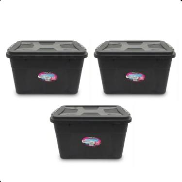 Imagem de Kit 3 Caixas Organizadoras 56L Grande Preta Multiuso Tampa com Trava