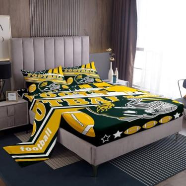 Imagem de Feelyou Jogo de lençol King para meninos e adolescentes, verde baía, presente de futebol americano, para fãs de futebol americano, mulheres, homens, lençol com elástico alto, lençol com elástico alto,