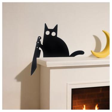 Imagem de Decoração de gato preto, enfeite de porta, moldura fofa, decoração sobre porta, janela, canto, decoração de Natal, Halloween, interior e exterior, placa assustadora (grande)