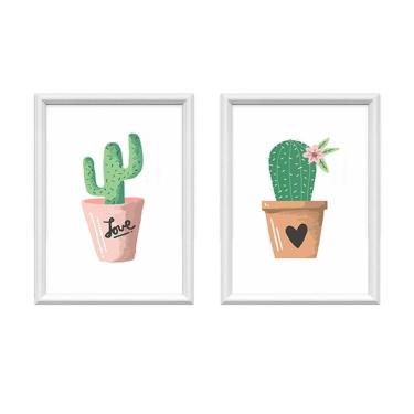 Imagem de Kit 2 Quadros Decorativos Cactos Minimalista 34X44Cm