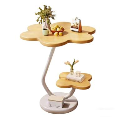 Imagem de Mesa lateral redonda decorativa em formato de C, ideal para cantos, cafeterias, salas de estar e escritórios(Cor da madeira)