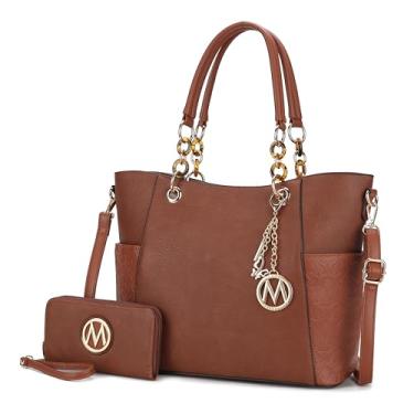 Imagem de MKF Collection Bolsa feminina com alça superior para carteira - bolsa de couro vegano, Merlina Brown, Large