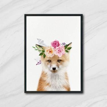 Imagem de Quadro Raposinha Coroa De Flores 33X24Cm - Moldura Preta