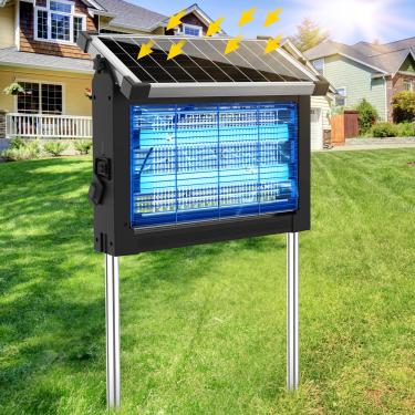 Imagem de Mata-mosquitos solar ao ar livre, 4500 V recarregável à prova d'água com sensor de painel solar, armadilha elétrica para moscas, cabo de 3 metros, eliminador de insetos sem fio para pátio e quintal