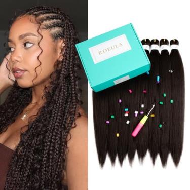 Imagem de Roeula 4# Cabelo pré-esticado pré-esticado infantil castanho médio trançado 40,6 cm, 8 pacotes de cabelo castanho médio, tranças sintéticas pré-esticadas (4# castanho médio, 40,6 cm (pacote com 8))
