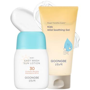 Imagem de GOONGBE Baby Kids loção solar de fácil lavagem FPS 30 e gel suave calmante - Protetor solar mineral de óxido de zinco e alívio pós-sol - Cuidados com a pele coreana para pele sensível - vegano