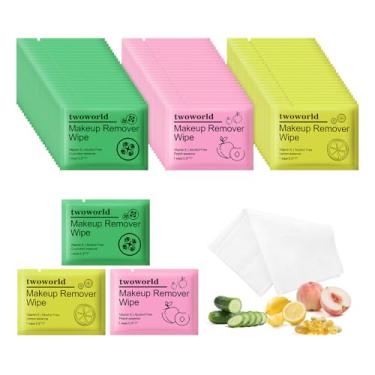 Imagem de Lenços removedores de maquiagem a granel embrulhados individualmente, lenços de maquiagem para viagem, suaves para limpeza facial, rímel, batom, hotel de viagem (mel, pêssego, limão e pepino, pacote