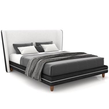 Imagem de Cabeceira Casal Nilo 195cm Com Cama Pés Madeira Suném P05 Couríssimo Preto Bouclê Cru  - Lyam Decor