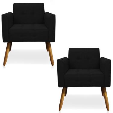 Imagem de Kit 2 Poltronas Decorativas Pés Palito Karen Linho Preto - Gran Belo