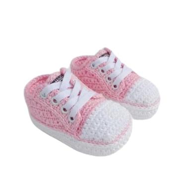 Imagem de Sapatinho de crochê para bebê rosa bebê -T15