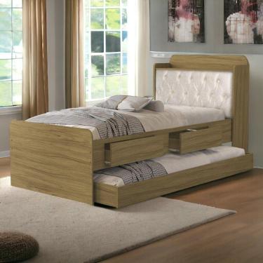 Imagem de Cama Tamires Freijó Com Auxiliar Capitonê E 02 Colchões