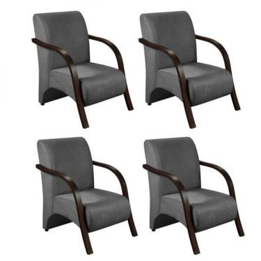 Imagem de Kit 4 Poltronas 1 Lugar Vênus Braço Pé Madeira Suede Grafite Grafite