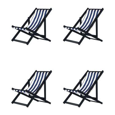 Imagem de Kit 4 Espreguiçadeiras Dobrável Black Sb-l Azul-branco