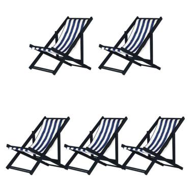 Imagem de Kit 5 Espreguiçadeiras Dobrável Black Sb-l Azul-branco