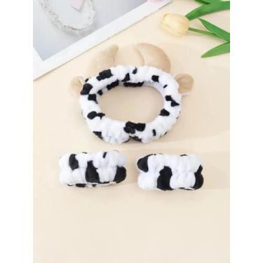 Imagem de Faixa De Cabelo De Pelúcia Com Estampa De Vaca Para Mulheres, Faixa De
