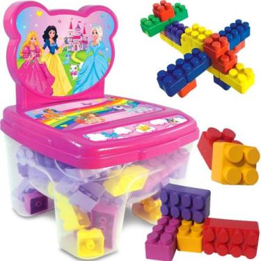 Imagem de Cadeirinha Colorida Infantil Blocos de Montar 60 Peças Rosa - GGB Brin