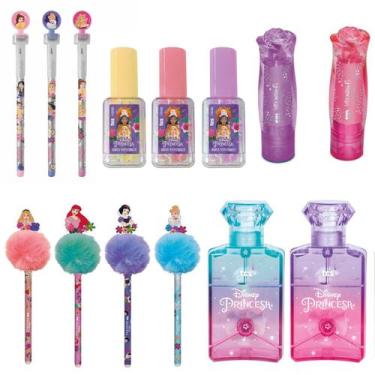 Imagem de Caneta lapiseira borracha corretivo e marca texto princesas - TRIS