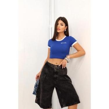 Imagem de Top Cropped Feminino Brasil Ribana Premium Cores Bandeira Tamanho Único-Feminino