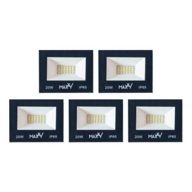 Imagem de Kit 5 Refletores Led 20w Holofote Prova D'água Frio - Maxxy