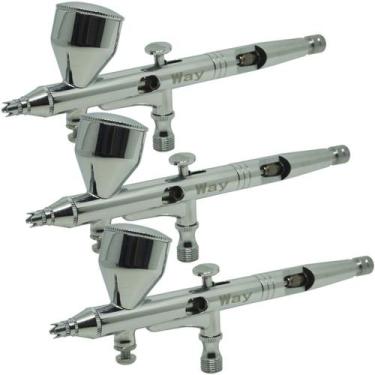 Imagem de 3 Canetas Aerógrafo Aerográfica Pistola Dupla Ação Profissional 0,2 mm