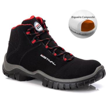 Imagem de Bota de Segurança em Microfibra Preto e Vermelho Estival Bico Composit
