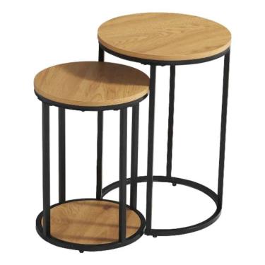 Imagem de Mesa Lateral Redonda Double Encaixe Compact Madeira - Rio