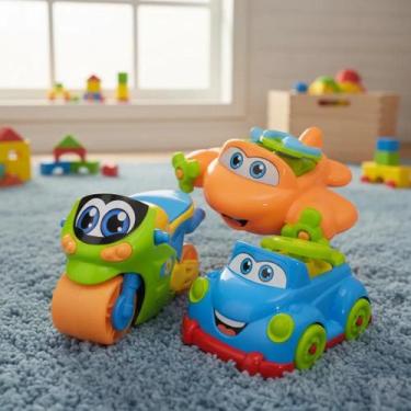Imagem de Brinquedo Educativo Bebê 1 Ano Menino Kit Carro Moto E Avião Kit Menin