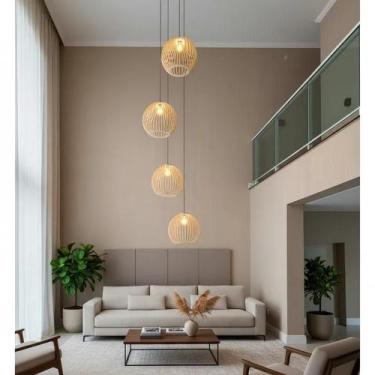 Imagem de Lustre Pendente Para Sala Pé direito Duplo Quatro Ball P7 - Marfim - O