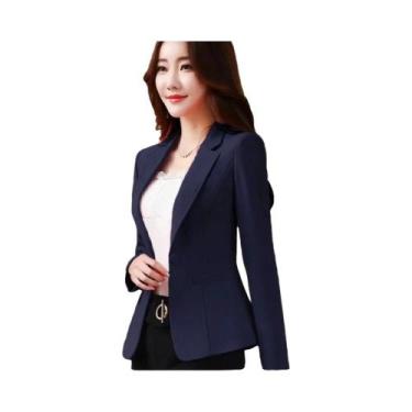 Imagem de Blazer Feminino Estilo Coreano Slim Fit Manga Longa Cor Sólida Preto B