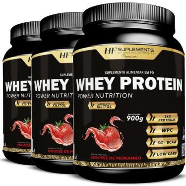 Imagem de 3x whey protein power nutrition mousse de morango 900g - HF SUPLEMENTS