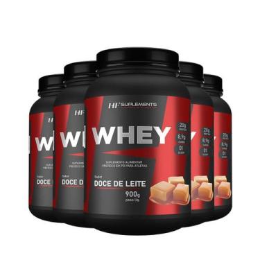 Imagem de 5x whey protein de doce de leite 900g hf suplements