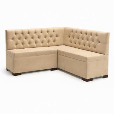 Imagem de Canto Alemão em L Baú Com Encosto Captone Suede 1,30x130x45 cor:areia 