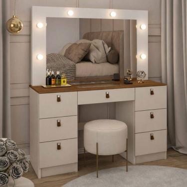 Imagem de Penteadeira Camarim Carpenter 7 Gavetas com Vidro Freijó/Off White - Panorama Móveis
