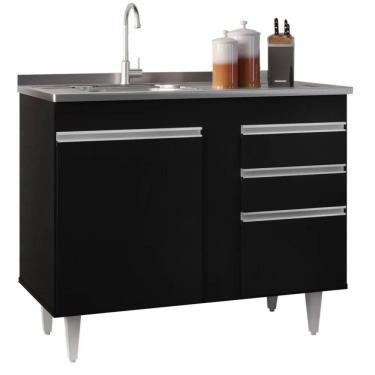 Imagem de Balcão Gabinete 100cm sem Tampo 2 Portas 2 Gavetas Luziania Preto - Lumil Móveis