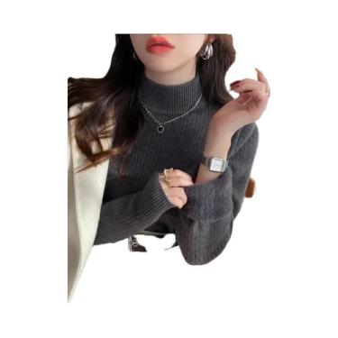 Imagem de Suéter Feminino De Gola Alta Grosso De Inverno Retrô Forrado Com Velud