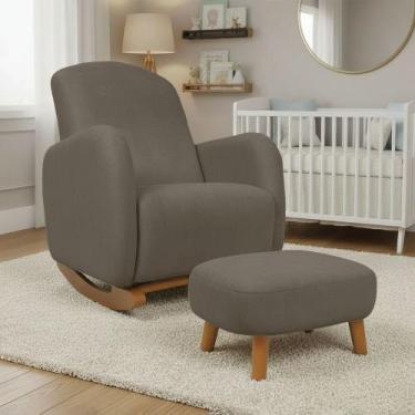 Imagem de Poltrona Amamentação Balanço Madeira e Puff Jhessy Suede D03 - D Rossi