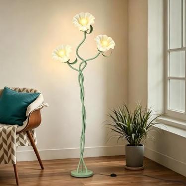 Imagem de Loxphyn Luminária De Chão Vintage Com 3 Cabeças E Flores Para Sala De Estar, Luminária De Canto Moderna Led Com 3 Modos De Cor E Pescoço De Ganso, Luminária Alta, Brilhante E Regulável Para Crianças