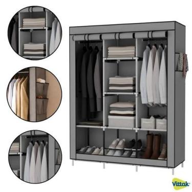 Imagem de Vittak Guarda Roupa Dobrável Portátil Colmeia com Divisões e Portas Pr